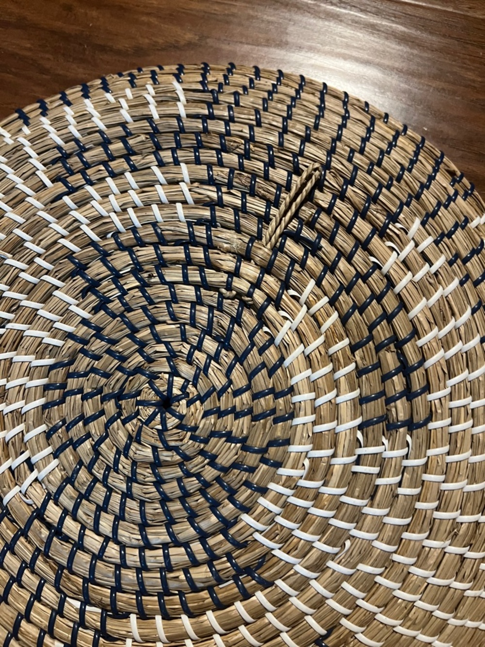 Handwoven Round Decorative Wall Basket - Natural, Navy & White - Picture 4 of 4